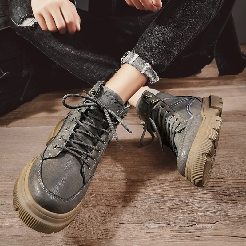 

British Canvas Shoes Martin Boots Men Autumn New Personality Fashion Casual Boots High-top Tooling Winter Shoes Tide Boots 2021