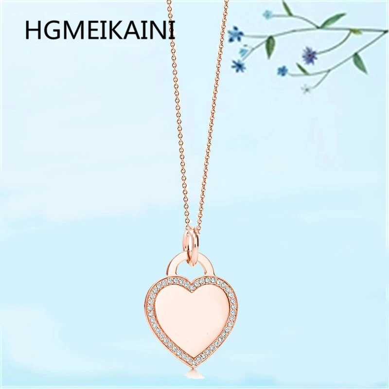 

HGMEIKAINI 1:1 925% silver chain in Europe and the original rose gold inlay zircon pendant charm woman love gift