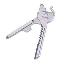Outdoor 6-in-one Folding Tool Multitool Mini Pocket Keychain Opener Screwdriver Serrated Blade Survival Escape Tool