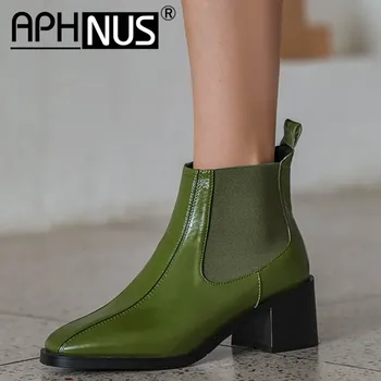 

APHNUS Womens Boots Chelsea Motorcycle Short Ankle Booties Mid High Heels Pumps Woman 2020 Shoes For Women New Boot