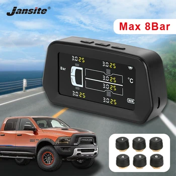 

Jansite Truck TPMS Alarm Tire Pressure Sensor Monitoring System Car Tyre Pressur Solar Power Auto Security 6 sensors for RV Bus