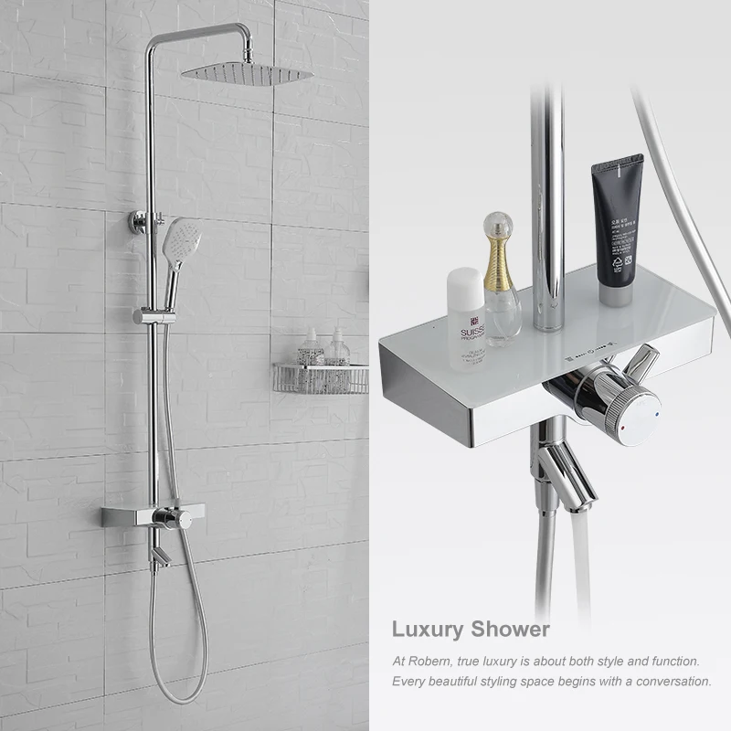 Shower Faucet Thermostat Control Chrome Set Rotatable with lifting Waterfall Rain System bathtub faucets | Обустройство дома