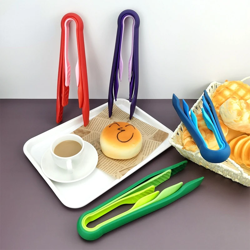 3 Pcs Silicone Food Tong Plastic Kitchen Tongs Non-slip Cooking Clip Clamp BBQ 