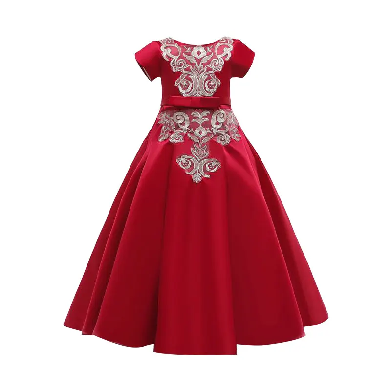 

Girls Party Embroidery Floral Short Sleeve Dress Children Pageant Formal Princess Performance Robes