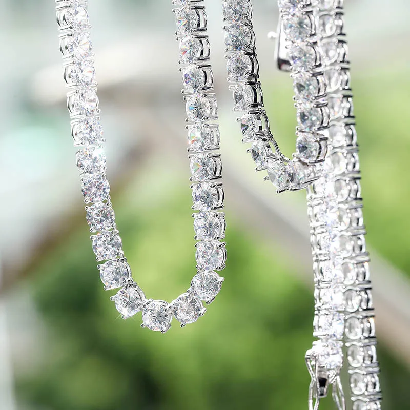 Bling Iced Out теннисное ожерелье 6 мм 925 пробы Серебряная Однорядная теннисная цепь полный циркон для мужчин женщин хип-хоп теннисная цепь