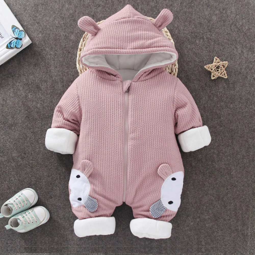 LOOZYKIT/Детские комбинезоны; зимняя одежда для мальчиков и девочек; утепленная хлопковая верхняя одежда; Милая зимняя одежда для детей - Цвет: Pink  bear