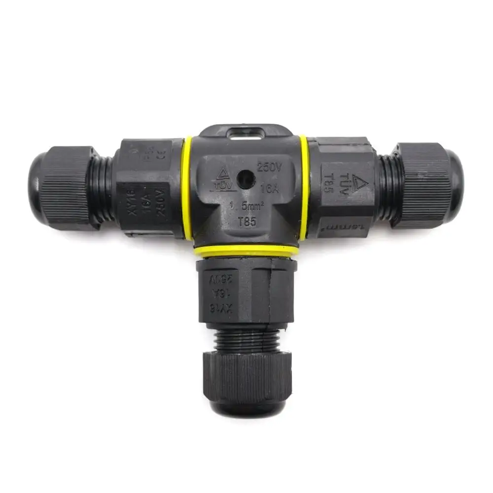 

1pcs IP68 Waterproof Connector Three Core T-type 13A&250V 5-9mm Cable Waterproof Connector Outdoor Lamp Waterproof Connector