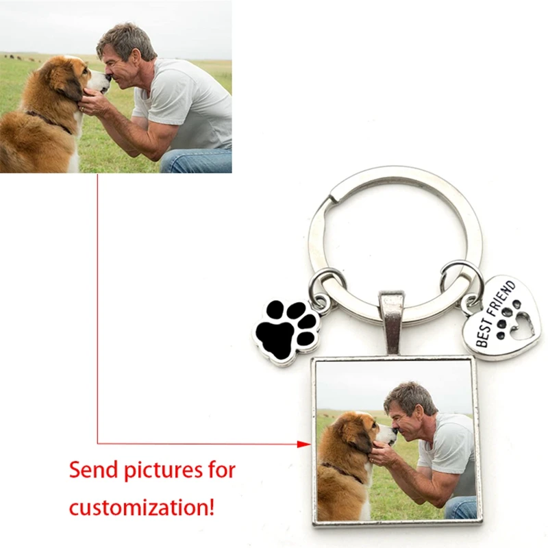 Custom DIY Dog Photo Keychain I Love Dog Glass Crystal Pendant Mini Heart Keychain square Key Man Girl Favorite Gift Souvenir wednesday uv sticker for glass cups personalize transfer cup wrap for girl diy waterproof sticker for libbey can glass tumbler