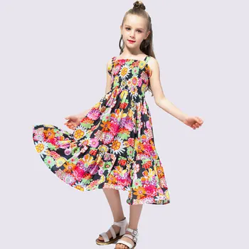 

2020 Girls Cold Shoulder Chiffon Princess Dresses Summer Kids Floral Print Party Sundress Children's Vestido Clothes for Girls