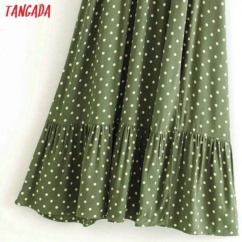 Tangada женское винтажное зеленое платье миди в горошек с v-образным вырезом и коротким рукавом, с открытой талией, плиссированное платье 3H250