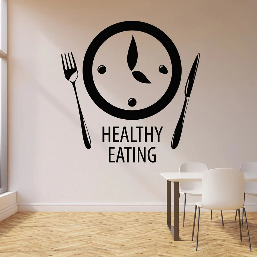 cheap Healthy Eating Wall Decal Words Clock Time To Eat Kitchen Restaurant Decor Art Door Window Vinyl Stickers Creative Mural Q006