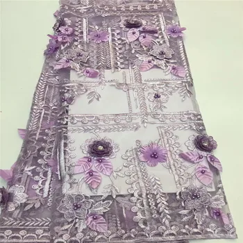 

Latest Embroidery Lavender 3d Flower French Lace Apliques Bridal Lace Rosette African Wedding Tulle Fabric