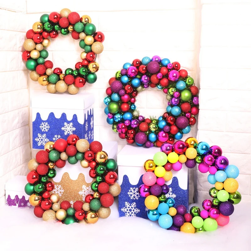 

Sparkling Christmas Balls Make Up Christmas Wreath Decorations Ball Ring Ornaments New Year Christmas Tree Decorations Random