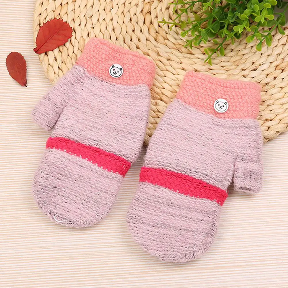 Kuulee Children gloves Knitted Half Finger Warm Gloves with Finger Cover Keep warm Knitting 4-12 year-old