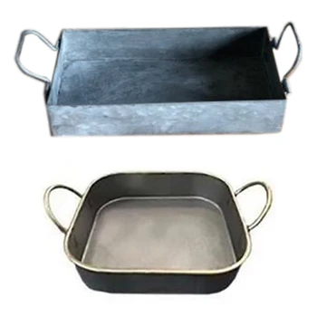 

2Pcs Vintage Metal Service Tray Retro Bread Tray Handle Storage Tray Dinner Tableware Kitchen - 23x15x6Cm & 19.5x3.8Cm