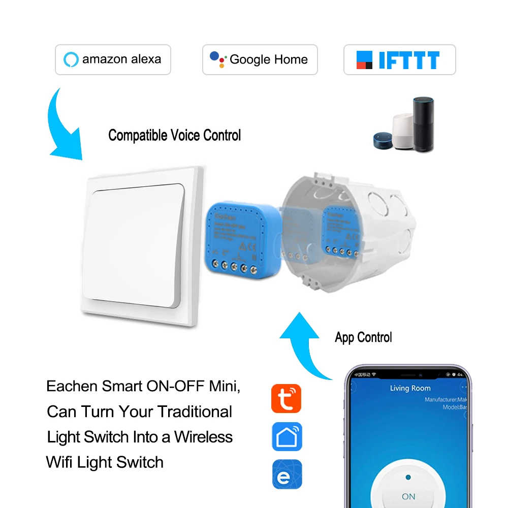 Eachen Smart ВКЛ-ВЫКЛ мини-переключатель(приложение Tuya