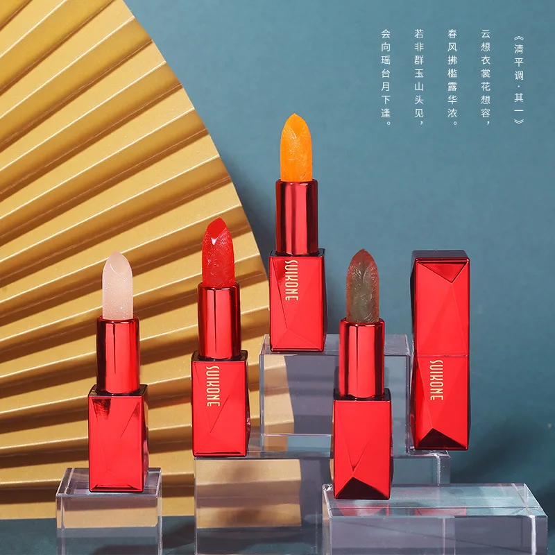 

Classic National Style Carving Watery Jelly Lipstick Temperature Change Color Lips Makeup Moist Waterproof Long lasting Natural