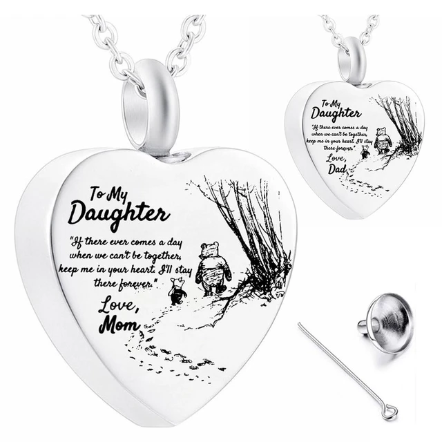 To My Daughter Heart Cremation Urn Necklace for Ashes Urn Jewelry, Carved  Locket Stainless Steel Memorial