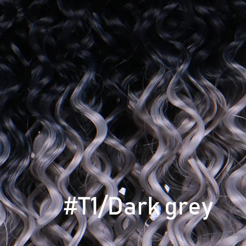 Черный до бордовый цвет афро кудрявые вьющиеся волосы ткачество термостойкие синтетические волосы для наращивания - Цвет: T1-Dark Grey