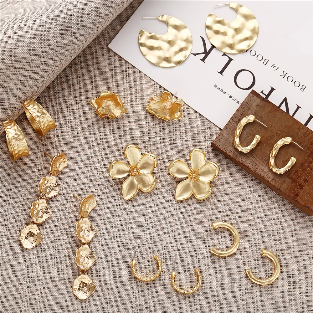 Матовые золотые геометрические металлические серьги для женщин Винтажные