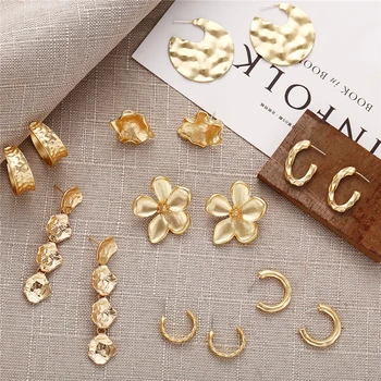 

Matte Gold Color Geometric Metal Earrings For Women Vintage Drop Dangle Earrings Fashion Statement Jewelry 2019 New Design