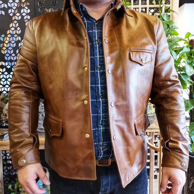 

Free shipping.Brand Italy oil wax cowhide Riding car coat,Luxury mens 1.5mm genuine leather Jacket,vintage style jacket quality