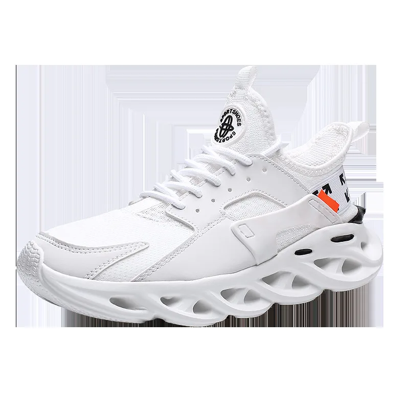Новые мужские кроссовки черного цвета для бега, стильные мужские спортивные кроссовки с дышащей сеткой, черный светильник, удобные мягкие кроссовки высокого качества - Цвет: White
