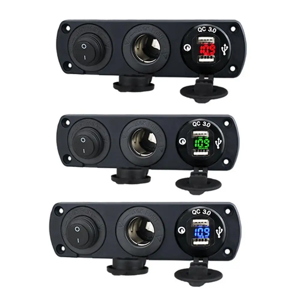 

High Quality QC 3.0 Charging Ports Socket Panel Dual LED Digital Voltmeter Rocker Toggle Switch For Truck Car Marine Boat NEWLY