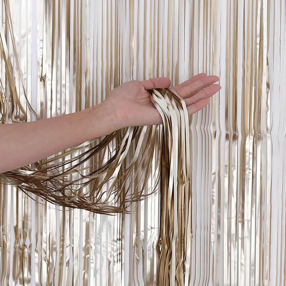 Tenda A Frange Rosa Metallizzato 2 Pezzi - Decorazione Festosa Per Feste E Compleanni - Foto 4