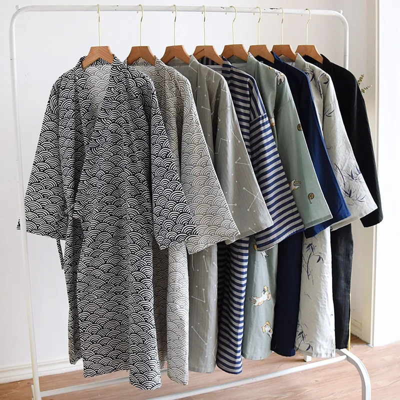 Japanese Style Cotton Kimono Pyjamas Robes Men Women Plus Size Yukata Bathrobe Cardigan Pajamas Couples Sleepwear Gown Homewear |