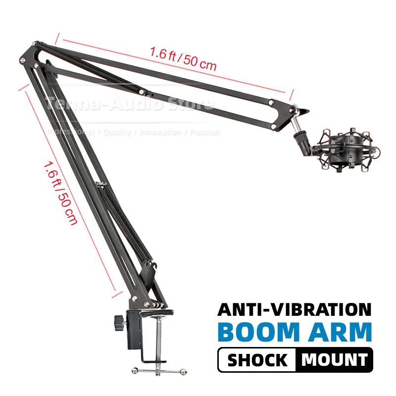 Supporto Per Microfono A Sospensione + Supporto Anti-Shock Mic Scissor Boom Arm Clip Clip Per Electro Voice Ev Re20 Re27N/D Re320 Re27N