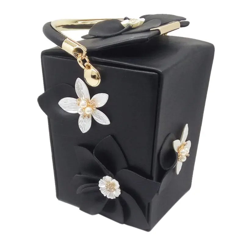 Подарочная коробка форма для женщин цветок клатч вечерняя сумка на плечо цветочный бисером свадебная сумочка кошелек A69C - Цвет: Черный