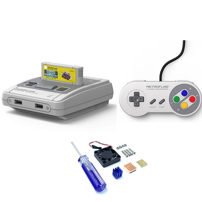 Retroflag SUPERPi CASE-J/CASE-U snes игровой Картридж с охлаждающим вентилятором+ радиатор для Raspberry Pi 3B Plus(3B+)/3B