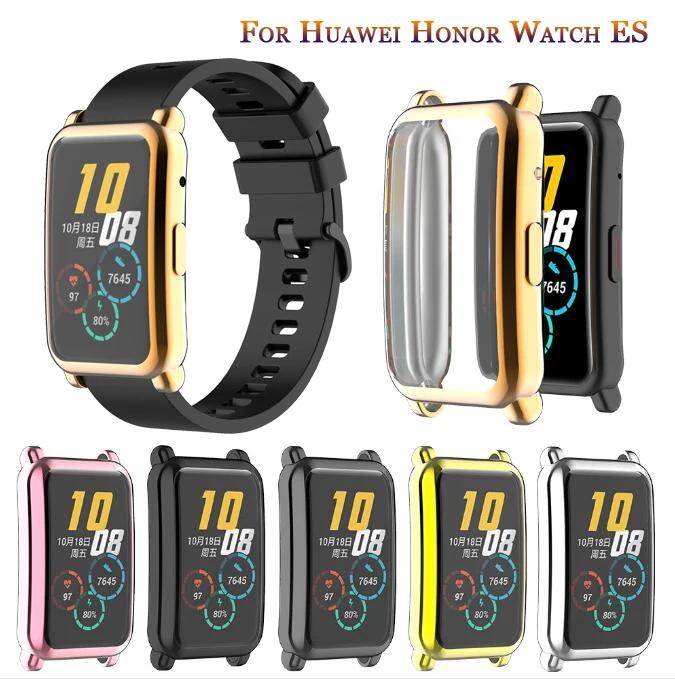 

Plating TPU Soft Silicone Glass Screen Protector Case Shell Edge Frame For Huawei Honor Watch ES Full Watch Case Accessories