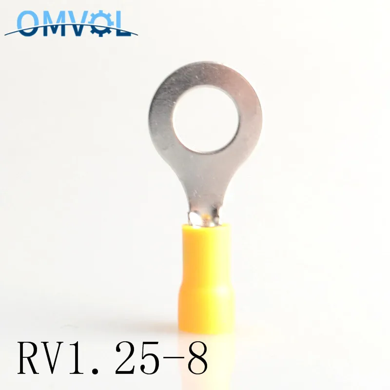 100 шт./лот RV1.25 8 красный круговой 22 16 AWG 0 5 1 мм2 Изолированный Кольцевой клеммный