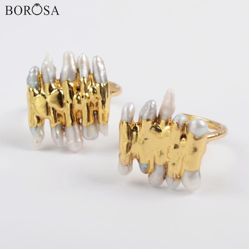 BOROSA 5/10 шт. модное Золотое из натурального пресновдного жемчуга Размеры 6,5~ 7 серебряное кольцо регулируемое кольцо с натуральным жемчугом женские ювелирные изделия G1859