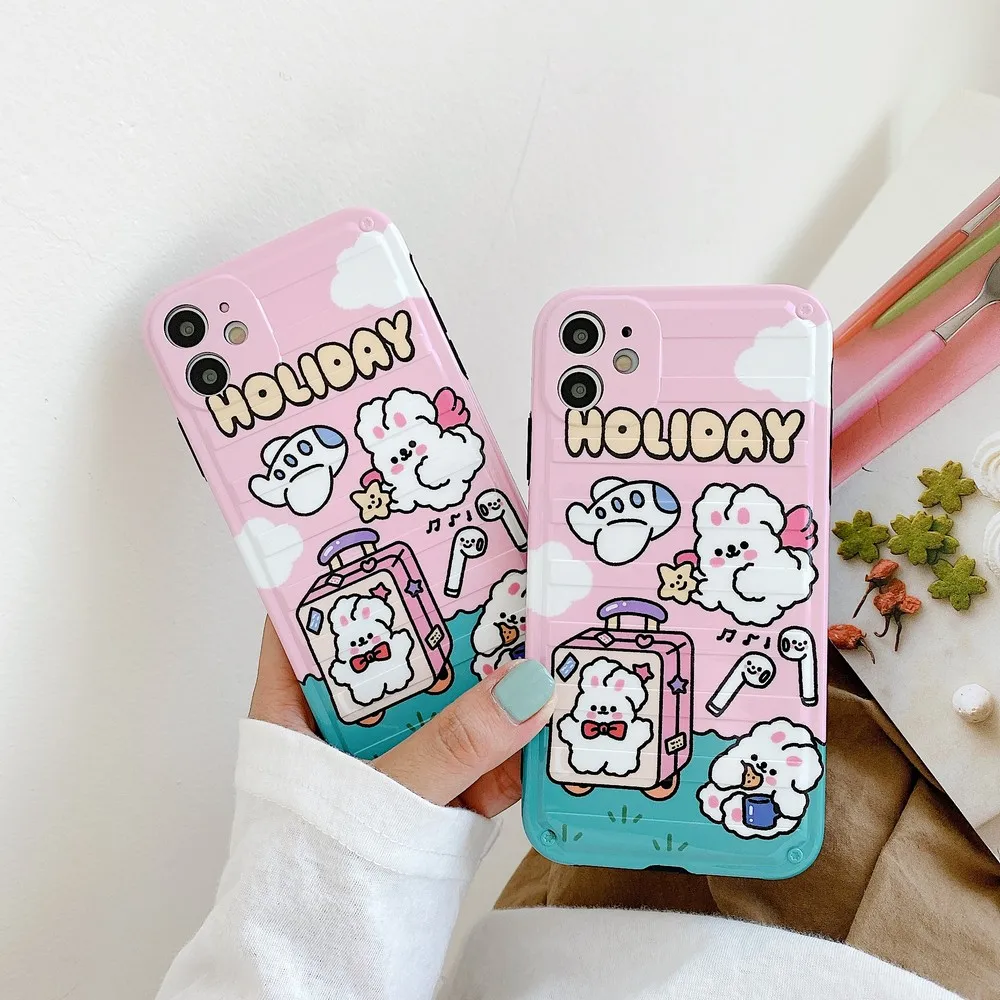 

Cartoon happy holiday bunny Case For iPhone X Xs XR MAX Couple phone for iphone 11 Pro MAX 7 8 PLUS Fine hole trunk back cover