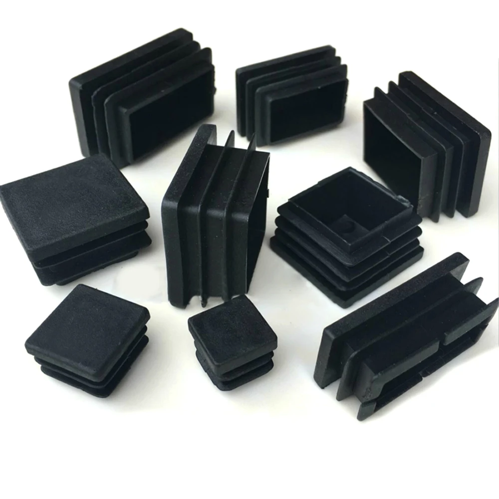 Bouchons carrés noirs en plastique pour pieds de chaise, bouchons de Tube, 10x10mm 13x13mm 15x15mm 16x16mm-50x50mm, 4 pièces