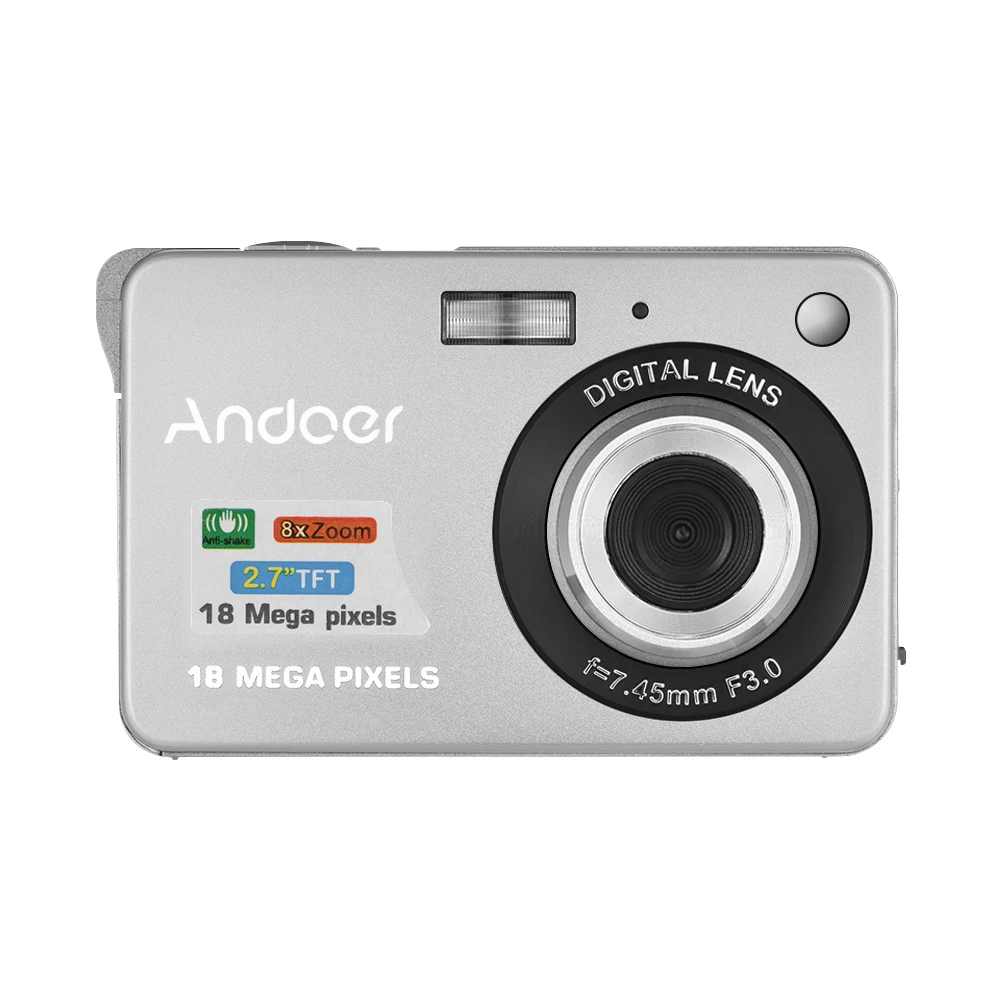 Silver 3 цвета Andoer 18M 720P 2,7 дюймов lcd цифровая камера видеокамера аккумуляторные батареи 8X цифровой зум Детский Рождественский подарок - Цвет: Silver