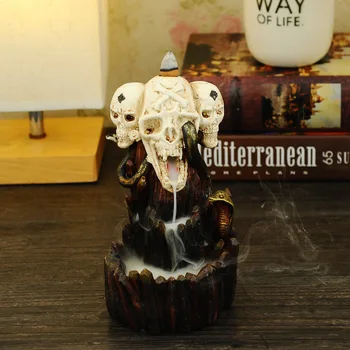 

Halloween Skull backflow Incense Burner censer resin crafts Home decoration + 10 Cones