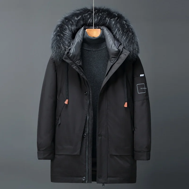 Down jacket men's long coat thickened extreme winter coat big fur collar 2021 new winter coat trend brand fashion hooded warm