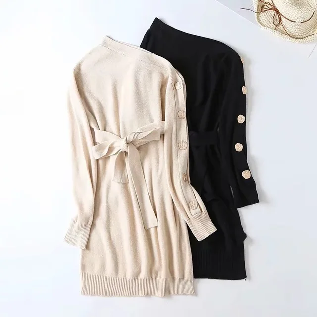 Knitted Sweater Dress Women Autumn Winter Long Sleeve Off Shoulder Sexy Fashion Loose Ladies Famale Cashmere Mini Dresses