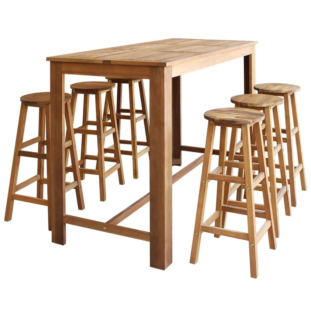 

Modern VidaXL Bar Table Set 7 Pcs Dinning Room Table and Stools Set Wood Table and Chair High Chairs for Bar 150 X 70 X 105 Cm