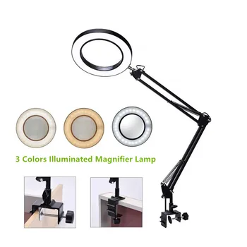 

5X Flexible Desk Large USB LED Magnifying Glass 3 Colors Illuminated Magnifier Lamp Loupe Reading/Rework/Soldering Desktop Lamp