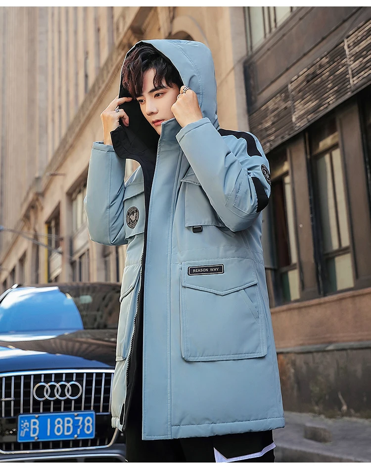 Liketkit мужские зимние куртки модные однотонные толстые куртки с капюшоном на утином пуху мужские пуховики Зимние теплые парки куртки сафари