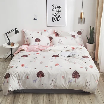 

Nordic style bedding set cute forest tree print bed sheet sets kawaii cartoon duvet cover pillowcase bed linen single king size