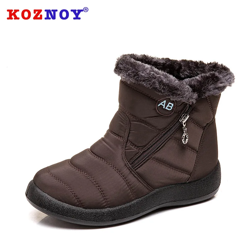 

Koznoy Snow Boots Winter Warm Short Plush Fashion Dropshipping Round Toe Flat Bottom Solid Metal Decoration Causal Women Boots