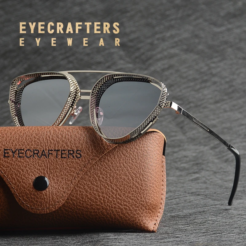 

2021 New EYECRAFTERS Steampunk Sunglasses Men Women Fashion Metal Glasses Brand Design Vintage Sunglasses High Quality UV400