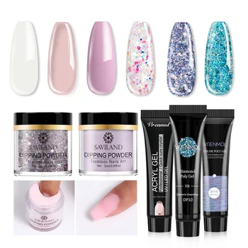 

Saviland Acrylic Powder Nail Kit for Beginners Pigment Glitters Poly Nail Gel Kit Nail Extension Manicure Set
