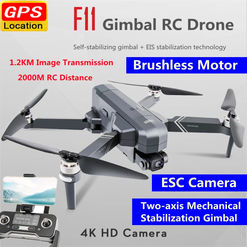 True 4K ESC Camera Brushless GPS RC Drone Model 2-Axis Gimbal EIS 1200M WIFI FPV Intelligent Follow Wireless Control Quadcopter | Игрушки и